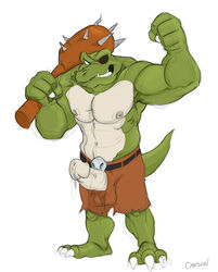 anthro canson club_(weapon) crocodile crocodilian donkey_kong_(series) erection eye_patch eyewear klubba kremling male male_only melee_weapon muscular nintendo penis penis_through_fly poking_out reptile scalie solo spikes video_games weapon