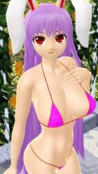 2025 3d ass big_breasts bikini bird's-eye_view breasts garden hand_on_breasts hati_yukkuri_mmd hips light-skinned_female long-haired_female looking_at_viewer mmd moon_rabbit navel open_mouth outdoors pink-haired_female pink_bikini rabbit_ears rabbit_humanoid red-eyed_female reisen_udongein_inaba swimsuit touhou tulip waist