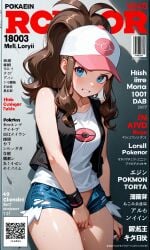 ai_generated bike_shorts blush caught caught_cumming caught_in_the_act caught_masturbating embarrassed gritted_teeth hilda_(pokemon) in_public masturbation pokemon pokemon_bw