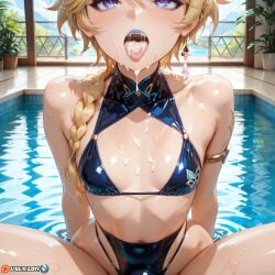aether_(genshin_impact) ai ai_generated ass ass_focus balls big_penis blonde_hair blue_eyes cum femboy fingering fingering_self fingers_in_ass gay genitals genshin_impact hentai highres hoyoverse looking_at_viewer male massive_penis partially_clothed pool solo solo_focus swimsuit swimwear uncensored userzon video_game_character video_games yaoi