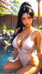 0assult0 1girls ai_generated babe beautiful_background black_hair_female busty_female cherry_blossoms dead_or_alive divine_beauty evening female gorgeous hot_water knees kunoichi large_breasts looking_at_viewer momiji_(ninja_gaiden) nipples_visible_through_clothing onsen partially_submerged ponytail pose realistic rocks seductive seductive_pose sexy shiny_skin sunlight swimsuit team_ninja tecmo thick_thighs trees vacation video_game_character video_game_franchise video_games voluptuous_female waifu water wood wooden_fence