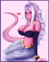 1girls 2010s absurdres android_21 black_sclera breasts curvy dark_persona deviantart dragon_ball dragon_ball_fighterz eremassu female female_only highres humanoid large_breasts long_hair majin majin_android_21 monster_girl nipple_slip pink_skin pointy_ears red_eyes solo tail white_hair