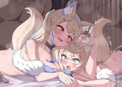2boys 2girls animal_ear_fluff animal_ears ass bandaid bandaid_hair_ornament bikini black_collar blonde_hair blue_bikini blue_eyes blue_hair blue_hairband blush bottomless breasts collar commentary constricted_pupils cum cum_overflow dog_ears dog_girl dog_tail fake_horns fuwawa_abyssgard group_sex hair_ornament hairband hairclip hashira_14 hololive hololive_english hololive_english_-advent- horns indoors large_breasts long_hair lying mococo_abyssgard multicolored_hair multiple_boys multiple_girls oerba_yun_fang on_stomach open_mouth paid_reward_available parallel_hairclips pink_bikini pink_eyes pink_hair pink_hairband prone_bone sex short_hair siblings sisters small_breasts smile straight streaked_hair swimsuit tail twins two-tone_hair virtual_youtuber x_hair_ornament