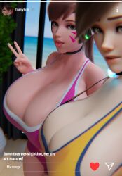 2females 2girls 2women 3d 3d_(artwork) big_breasts blizzard_entertainment breasts brown_hair brunette_female brunette_hair brunette_hair_female cleavage d.va dropyuh_(artist) female female_focus female_only huge_breasts large_breasts large_tits massive_breasts massive_tits overwatch overwatch_2 scrag_d.va scrag_tracer short_hair tagme tracer women