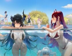 big_breasts bikini black_hair blonde_hair blue_hair breasts ceres_fauna colored_inner_hair elizabeth_rose_bloodflame female female_only fuwamoco fuwawa_abyssgard gawr_gura hololive hololive_english hololive_english_-advent- hololive_english_-council- hololive_english_-justice- hololive_english_-promise- hololive_myth horn irys_(hololive) light-skinned_female light_skin long_hair merged mococo_abyssgard mori_calliope multicolored_hair multiple_girls nerissa_ravencroft nikatsun one-piece_swimsuit orange_hair ouro_kronii pink_hair pool raora_panthera red_eyes red_hair rucarachi shiori_novella sling_bikini smile sunglasses swimming_pool swimsuit swimwear takanashi_kiara very_long_hair virtual_youtuber water white_hair