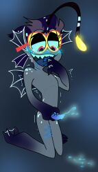 anglerfish anthro baxter_(hazbin_hotel) bioluminescence blood blood_in_mouth blood_on_hand blue_blood blue_blush blue_cum blue_penis blush blushing_profusely bodily_fluids chimeracocks cloacal_penis colored_blood colored_cum cum demon eyewear eyewear_only feet fish freckles genital_fluids genitals gills glasses glasses_only glowing glowing_cum hazbin_hotel hellaverse hi_res male marine markings masturbation membrane_(anatomy) nude penis self-harm solo spots spotted_markings tears tears_of_pain tears_of_pleasure toes tremble_lines unusual_blood unusual_bodily_fluids unusual_cum unusual_genital_fluids wearing_glasses webbed_feet webbed_hands