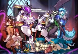 absurd_res ahe_gao anal anal_sex anthro anus armor ass balls bodily_fluids bondage cage canid canine canis chair collar cum cum_inside deer dominant dominant_male dragon erection fur furniture gag gagged gay gay_male genital_fluids genitals greedo_lenz group group_sex guard harem hi_res horn hybrid king looking_pleasured male male/male male_penetrated male_penetrating male_penetrating_male mammal masturbation midnight_blue mythological_creature mythological_scalie mythology nipples nude open_mouth orgy penetration penis ring royalty scalie sex simple_background sitting slave stomach_bulge submissive submissive_male tail text throne throne_room tongue trampling wings wolfdog yaoi