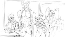 5boys bara batsu_ichimonji clothing daigo_kazama gay hayato_nekketsu male male_only mb_artblog monochrome muscular muscular_male naked rival_schools roy_bromwell shoma_sawamura sketch tagme video_games yaoi