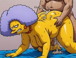 1boy 1girls 20th_century_fox 20th_century_studios ai_generated all_fours arm_hair ass ass_grab bed belly big_ass breasts cum cum_in_pussy cum_on_ass cumdrip doggy_style duo ear_piercing ejaculation faceless_male fat fat_belly fat_female fat_male female female_focus hands_on_ass human human_on_human interracial large_ass light-skinned_male light_skin male male/female mammal matronai_(artist) mature mature_female mature_male nipples nude nude_female nude_male overweight overweight_female overweight_male pearl_necklace selma_bouvier sex straight straight_sex the_simpsons thick_ass unseen_male_face yellow_skin