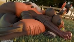 16:9 absurd_res animal_genitalia animal_penis anthro areola balls big_balls big_breasts big_penis black_hair breasts detailed_background dragonantojos equid equine equine_genitalia equine_penis erection female futanari genitals hair hi_res intersex looking_at_viewer mammal marcia_(dayumboai) penis pole solo widescreen