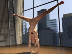 1girls 3d blonde_hair completely_nude completely_nude_female daz_studio handstand jill_valentine nude nude_female o97t5s resident_evil solo spread_legs upside-down