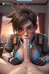 1boy 1boy1girl 1girls ai_generated artist_name blizzard_entertainment blowjob bomber_jacket breasts brown_eyes brown_hair clothed_female_nude_male cum cum_in_mouth cum_on_body cum_on_breasts cum_on_penis erection fellatio gloves goggles hi_res indoors jacket large_breasts large_penis leather_jacket lips looking_at_viewer medium_breasts nude oral orange_goggles overwatch overwatch_2 patreon_logo patreon_username penis pov pov_crotch r34arts short_hair solo_focus spiked_hair straight tracer tracer_(overwatch) uncensored veins watermark window