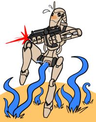 alpha_channel b1_battle_droid battle_droid blaster blush droid female gun machine pussy ranged_weapon robot rule_63 shooting star_wars sweat sweatdrop tentacle tentacle_sex trout_(artist) weapon