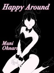1girls ass bowtie breasts bunny_ears bunny_girl bunny_tail bunnysuit d4dj english_text high_heels monochrome narikeri ohnaruto_muni signature silhouette text thick_thighs