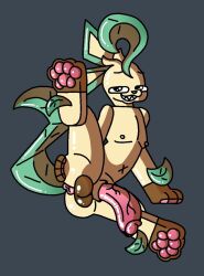 anus balls big_penis eeveelution feet feral foot_focus generation_4_pokemon genitals glistening glistening_body glistening_pawpads humanoid_genitalia humanoid_penis leafeon looking_at_viewer male nintendo pawpads penis pokemon pokemon_(species) puffy_anus shaded sharp_teeth smile solo teeth theenyface