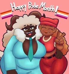 2girls chubby chubby_female dark-skinned_female lesbian pride_colors pride_month trina_(daisykitty96) yuri zadie_(daisykitty96)