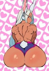 1girls animal_ears ass back_muscles back_view big_ass bottomwear clothed clothed_female clothing dark-skinned_female dark_skin female hair heart_background hi_res humanoid large_ass long_hair looking_at_ass looking_back looking_back_at_self miruko muscular muscular_arms muscular_back muscular_female my_hero_academia parallaxfused partially_clothed rabbit_ears rabbit_humanoid rabbit_tail red_eyes short_shorts shorts sitting slit_pupils solo tail topless triceps very_long_hair white_hair wide_hips