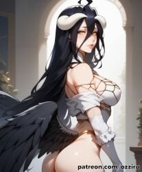 absurd_res ai_generated albedo_(overlord) black_hair female female_focus hi_res highres horns long_hair overlord_(maruyama) ozziru patreon self_upload uncensored wings