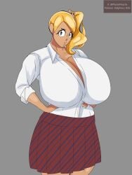 big_breasts cleavage dalpheushills gyaru hand_on_hip huge_breasts komi-san_wa_komyushou_desu manbagi_rumiko sfw tan_body tan_skin