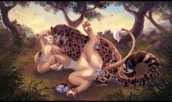 4_toes animal_genitalia animal_penis balls bodily_fluids cum cum_in_pussy cum_in_vagina cum_inside detailed_background digital_drawing_(artwork) digital_media_(artwork) duo erection eye_contact feet felid feline feline_genitalia feline_penis female female_penetrated feral feral_on_feral feral_penetrated feral_penetrating fur genital_fluids genitals hi_res hindpaw jaguar kozaar_(ragnar9th) looking_at_another male male/female male_penetrating male_penetrating_female mammal markings nevvia outside outside_sex pantherine pawpads paws penetration penile penile_penetration penis penis_in_vagina plant pussy sex smile spots spread_legs spreading tail toes tongue tree vaginal_penetration vulva