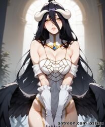absurd_res ai_generated albedo_(overlord) black_hair female female_focus hi_res highres horns long_hair overlord_(maruyama) ozziru patreon self_upload uncensored wings