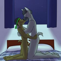 anthro bed bedroom canine duo fuze kissing luis_(fuze) male mammal night nude penis star warren_(fuze) yaoi