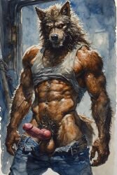 adam360 ai_generated anthro canid canine canis erection furry garage male male_only penis werewolf wolf