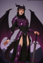 1futa absynth_(adventuresofabsynth) adventuresofabsynth ai_generated armor black_hair black_lipstick bulge bulge_through_clothing dragon_girl ear_piercing earrings female futa_only futanari goth goth_futa goth_girl green_eyes intersex light-skinned_female pale-skinned_female pelvic_curtain petite pierced_ears piercings seductive seductive_look skinny slim solo tattoos