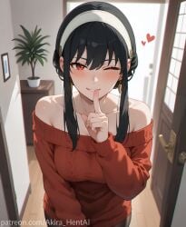 ai_assisted ai_generated akira_hentai akira_hentai date dating door flirting horny in_doorway inviting looking_down opening patreon_reward patreon_username shushing spy_x_family yor_briar yor_forger