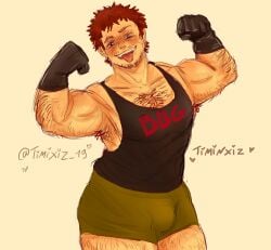 bara bear beard_stubble big_boy body_hair buff bulge butcher cannibal dominant_male evil_grin evil_smile flexing_bicep gay_male gloves hairy_armpits hairy_chest looking_at_viewer male male_only mark(timinxiz_) mark_the_butcher markus(timinxiz_) markus_the_butch muscular muscular_male original_character pansexual_male scars switch teasing timinxiz_ tongue_out villain yaoi