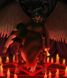 1futa anthro balls baphomet big_breasts breasts burning_candles candlelight candles clothed clothing demon dickgirl erect_nipples futanari hooves horn intersex lysergide nipples penis pentagram sitting solo tight_clothing wings