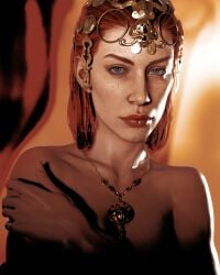 1girls baldur's_gate baldur's_gate_3 cambion dungeons_and_dragons human_form lips mizora necklace nv3d red_hair
