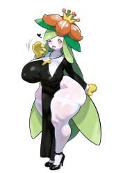 ai_generated fellatio_gesture huge_breasts huge_thighs lilligant long_stockings nun_outfit pokemon pokemon_(species) tongue_out