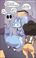 2025 3_fingers 4_fingers absurd_res accessory alien alien_humanoid anthro anthro_focus asking_another ass belly big_belly big_breasts big_butt biped black_border black_eyes black_headband black_hooves black_legband black_sclera blue_body blue_countershading blue_fur blue_inner_ear blue_markings blue_tuft border bottom_heavy bottomwear box bra breasts brown_body brown_hair brown_skin cardboard cardboard_box casual_nudity catrobis chelsea_(maddeku) choker cleavage cleavage_overflow clothed clothed_female clothed_human clothed_humanoid clothing conjoined_speech_bubble container countershade_face countershade_tail countershade_torso countershading curly_hair dark_body dark_skin detailed_background dialogue digital_media_(artwork) earbuds earpiece eggnant electronics ellipsis english_text eyelashes feet felid female female_anthro female_human female_humanoid fetal_movement fingers fur fur_markings gloves gloves_(marking) group hair handwear headband headphones hi_res hooves huge_butt huge_hips huge_thighs human humanoid hyper hyper_pregnancy ineffective_clothing interjection jewelry leg_markings legband linked_speech_bubble long_neck maddeku mammal markings medium_breasts music_player naive necklace panties pants pantsless pantsless_anthro pantsless_female partially_clothed_anthro partially_clothed_female paws pink_clothing pink_panties pink_underwear plantigrade pregnant pregnant_anthro pregnant_female rattiesteps rear_view scut_tail shirt short_tail size_difference slim_female slim_humanoid small_feet socks_(marking) speech_bubble standing surrogate_mother tail talking_to_another tank_top text thick_thighs topwear trio tuft underwear unguligrade url vending_machine white_bra white_clothing white_shirt white_tank_top white_topwear white_underwear wide_hipped_anthro wide_hipped_female wide_hipped_human wide_hips x-38_(maddeku) yellow_bottomwear yellow_clothing yellow_gloves yellow_handwear yellow_pants