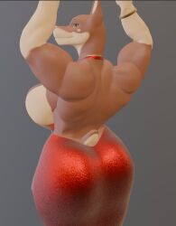 anthro backboob big_breasts blank_background breasts_bigger_than_head canine_humanoid child_bearing_hips dobermann dog_girl dress female female_only foodominatonail fur furry hands_up huge_breasts huge_thighs looking_back massive_breasts muscular muscular_back muscular_female red_dress sideboob smile tracy_porter
