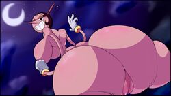 2017 absurd_res aircraft airplane animate_inanimate ass big_breasts big_butt breasts clothing crescent_moon cuphead_(game) dat_ass evil_grin female gloves grin hair handwear hi_res hilda_berg huge_ass huge_breasts huge_butt humanoid living_aircraft living_machine long_ass looking_at_viewer looking_back low-angle_view mammal moon night nude outside pink_skin pussy side_boob sky smile solo tasteofchoklit thick_thighs toony voluptuous wide_hips wristwear