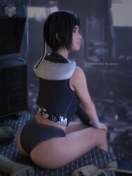 1girls black_hair brown_eyes brown_eyes_female clothed clothed_female female female_focus female_only final_fantasy final_fantasy_vii final_fantasy_vii_remake happy happy_female light-skinned_female light_skin looking_at_viewer panties petite petite_body petite_female rendonyx short_hair short_hair_female shorts smile smiling solo solo_female solo_focus underwear undressed undressing yuffie_kisaragi