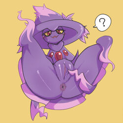 1girls ? anus blush female ghost hua hua113 looking_down mismagius nintendo no_humans pokemon pokemon_(species) presenting pussy red_eyes spread_legs thick_thighs thighs yellow_sclera