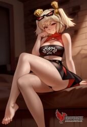 1girls 2d ai_generated ass back bangs bare_shoulders barefoot big_ass big_breasts black_panties blonde_hair burnice_white cleavage dress erophoenix feet female female_focus full_body long_hair looking_at_viewer navel pale_skin pale_skinned_female panties patreon_username red_eyes sitting skirt smile soles solo sports_bra thick thick_thighs toes twintails uncensored underwear zenless_zone_zero