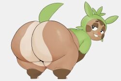 1boy 2025 anthro anthro_only ass ass_bigger_than_head ass_focus black_eyes brown_skin bubble_butt chespin furry furry_only green_skin grin grinning half-closed_eyes huge_ass looking_back orange_nose pokemon pokemon_(species) pokemon_xy psymen shortstack simple_background solo tail thick_thighs wide_hips