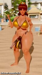 3d 3d_(artwork) bikini bikini_bottom bikini_bottom_aside bikini_top blender blender_cycles futa_only futanari horsecock horsecock_futa horsecock_on_humanoid looking_at_viewer nintendo princess_daisy tiara unsheathed winking_at_viewer