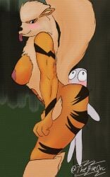 abs ambiguous_gender anthro arcanine ass bedroom_eyes big_breasts big_butt breasts butt_press duo female fur generation_1_pokemon hi_res larger_female male mammal muscular muscular_female narrowed_eyes nintendo orange_body orange_fur plant pokemon pokemon_(species) pressing_against seductive shaking size_difference smaller_male smothering tail theblueorc tongue tongue_out