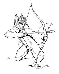 archer arrow bow canine cirruskitfox coyote furry mammal monochrome nude solo