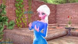 3d artist_name ass_expansion bare_shoulders bimbofication black_eyes blue_dress blue_eyes blush braid braided_ponytail breast_expansion breast_hold breast_lift breasts brick_wall chair colored_skin comic corruption covered_nipples disney dress elsa_(frozen) english_text eyeshadow female flower frozen_(film) grabbing grabbing_own_breast hands_on_own_breasts huge_breasts hyper hyper_ass hyper_breasts indoors jewelry koikatsu large_breasts lips lipstick long_hair long_sleeves looking_down makeup meme nail_polish necklace off_shoulder outdoors patreon_username plant red_flower red_lips shylily single_braid solo table tagme tree upper_body virusb90 watermark web_address white_hair