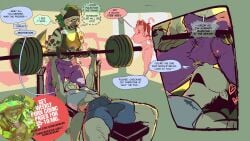 16:9 advertisement bulge digital_media_(artwork) fish green_hair gynomorph hair hi_res hyena intersex kenno_arkkan kissing malina_miller_(huldinha) mammal marine public public_erection shark sharon_(my_life_with_fel) spotting widescreen