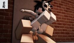 1boy 1girls 3d ass big_ass big_breasts black_areola blush breasts cum cum_drip cum_in_ass cum_inside female hand_on_hip legs legs_crossed legs_up light_skin male mask ninjashyper2 nude outdoors public public_sex pussy reference_image roblox roblox_avatar robloxian self_upload tagme white_skin