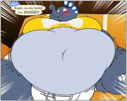 5:4 animal_crossing anthro belly belly_expansion big_belly big_cheeks blush border bulge clothing dialogue dizzy_(animal_crossing) elephant elephantid english_text expansion feet furniture hi_res huge_belly jouigidragon male mammal moobs morbidly_obese morbidly_obese_anthro morbidly_obese_male motion_lines navel nintendo obese obese_anthro obese_male overweight overweight_anthro overweight_male proboscidean proboscis_(anatomy) shirt sitting sofa solo t-shirt text topwear torn_clothing trunk_(anatomy) underwear weight_gain white_border