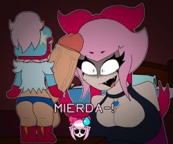 1futa 1girls 2025 bedroom brawl_stars colored female funko_pop! futanari helmet huge_balls huge_breasts hyper_penis intersex janet_(brawl_stars) korean_female melodie_(brawl_stars) pink_hair ponytail shocked spanish_text supercell toy veiny_penis verdoshonsfw