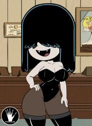breasts fangs fiveagujas goth hair_over_eyes leotard lucy_loud stockings the_loud_house thick_thighs thighhighs