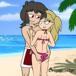 alternate_version_available ass_grab beach bikini blonde_hair blue_eyes brown_hair d4rc30_arts dir_arts fhs fhsz3r0 fnafhs fnafhs_z3ro fnafhsrule34 fnafhsxxx fred_(fnafhs) huge_ass joy_(fnafhs) red_eyes seductive swimsuit